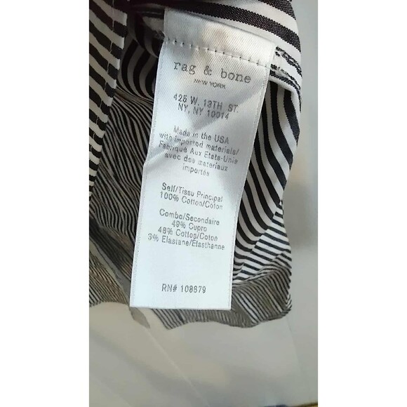 Rag & Bone | Black And White Pin Stripe Collared High Long Top Size Medium - Picture 3 of 4